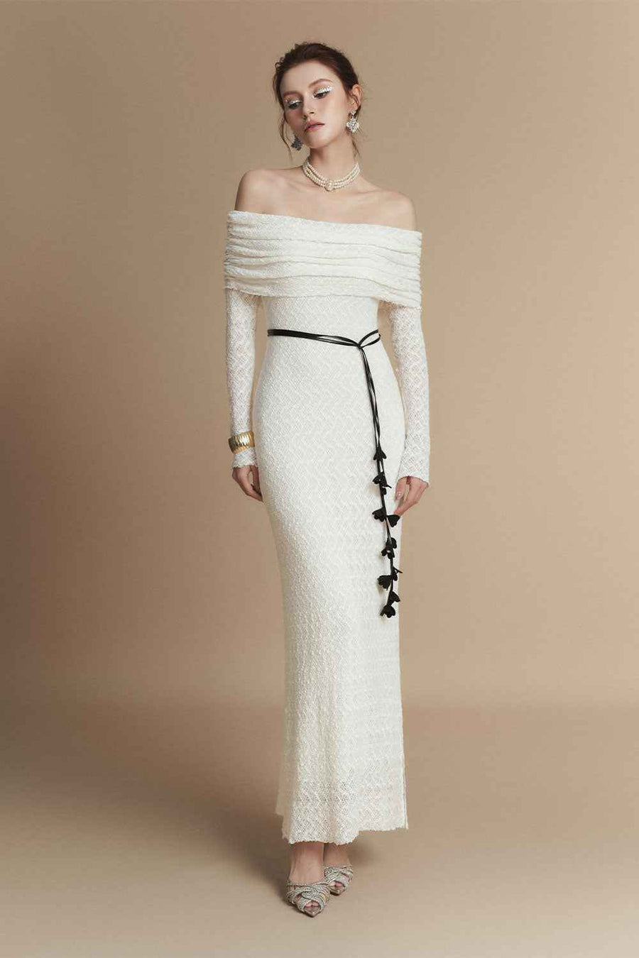 Eira Sheath Off-Shoulder Lace Ankle Length Dress Maxi Dress LAMORIS