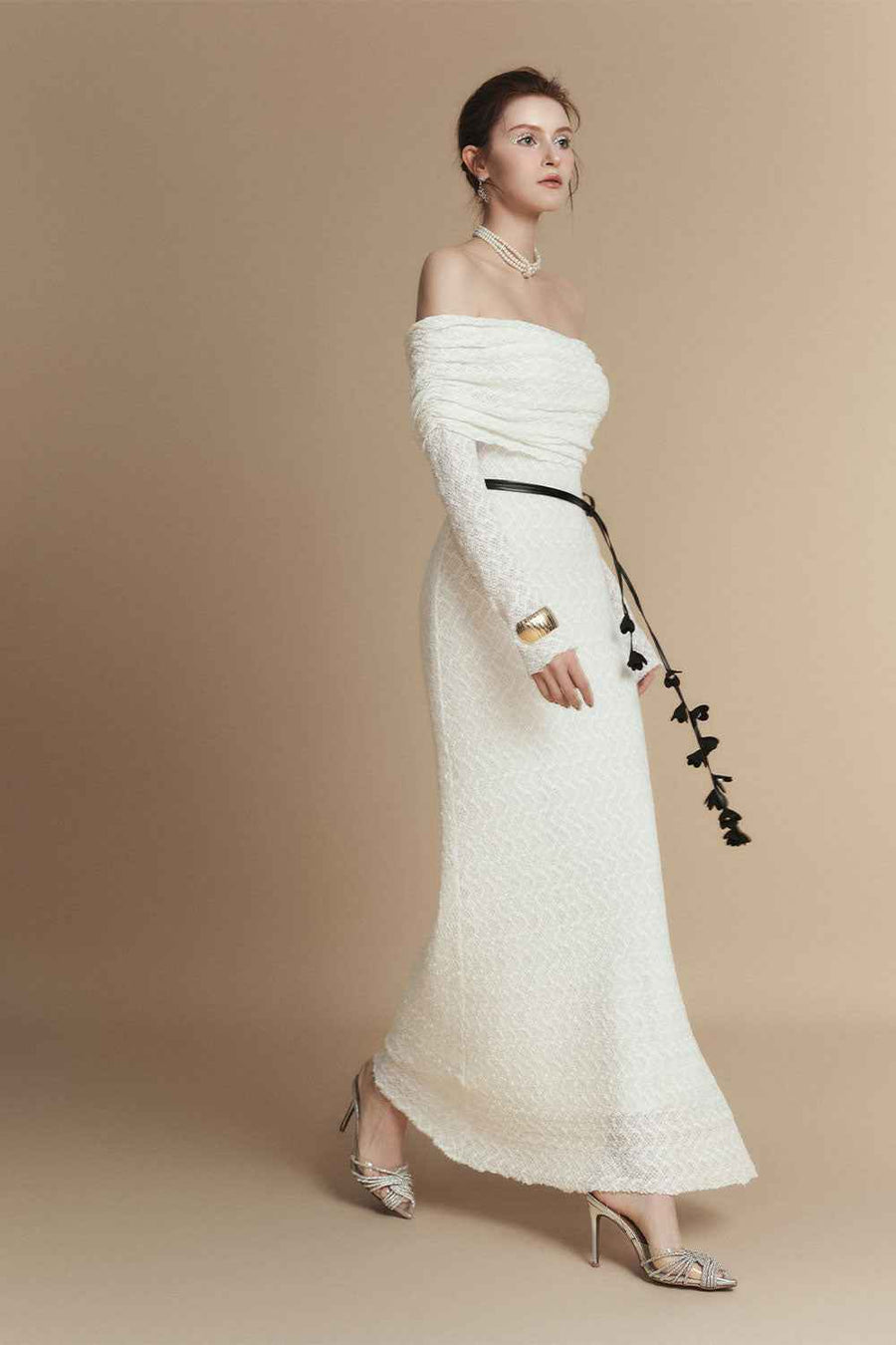 Eira Sheath Off-Shoulder Lace Ankle Length Dress Maxi Dress LAMORIS