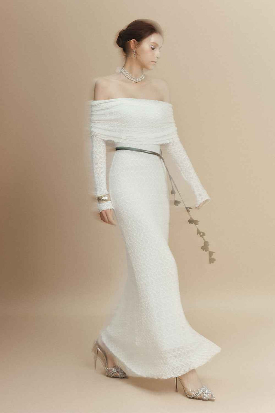 Eira Sheath Off-Shoulder Lace Ankle Length Dress Maxi Dress LAMORIS
