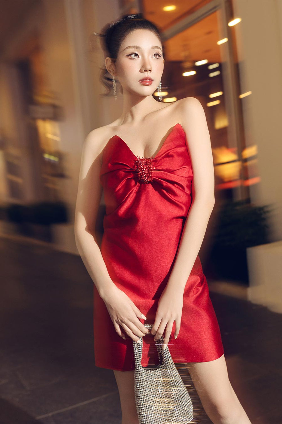 Gwen A-line Sweetheart Neck Taffeta Mini Dress 8