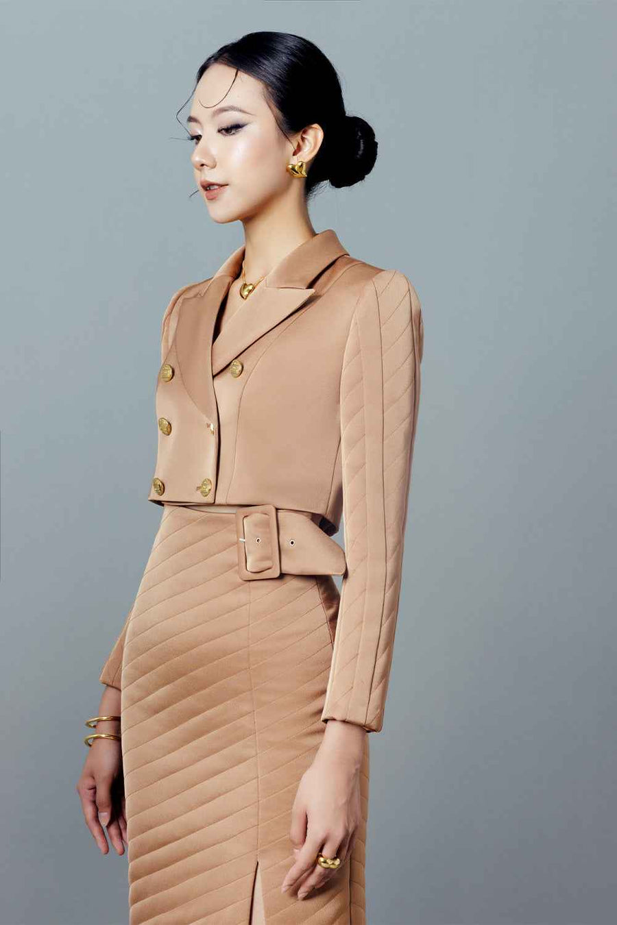 Prestine Slit Double Breasted Taffeta Ankle Length Set