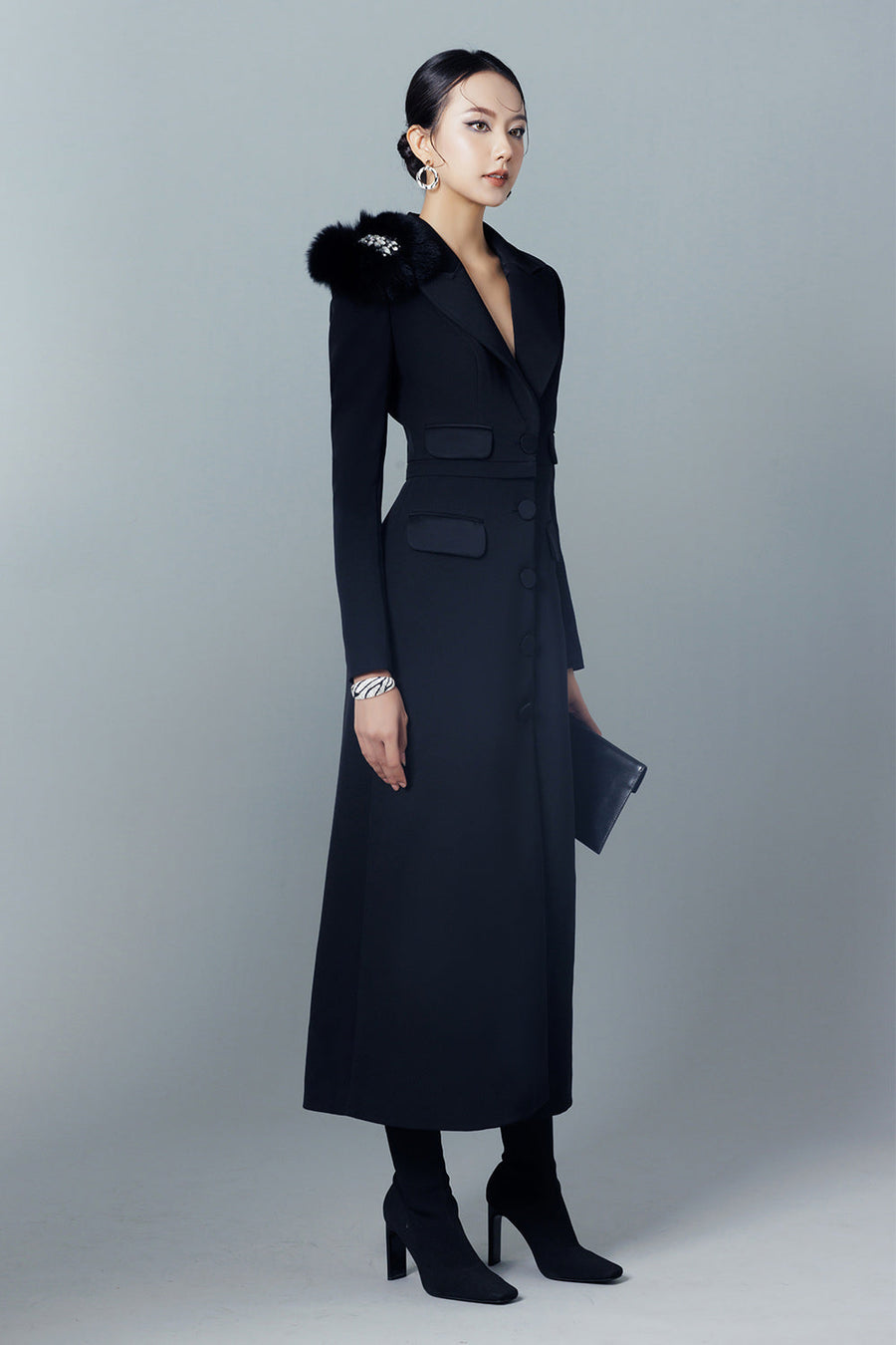 Kelsey A-line Single Breasted Taffeta Midi Trench Coat 5