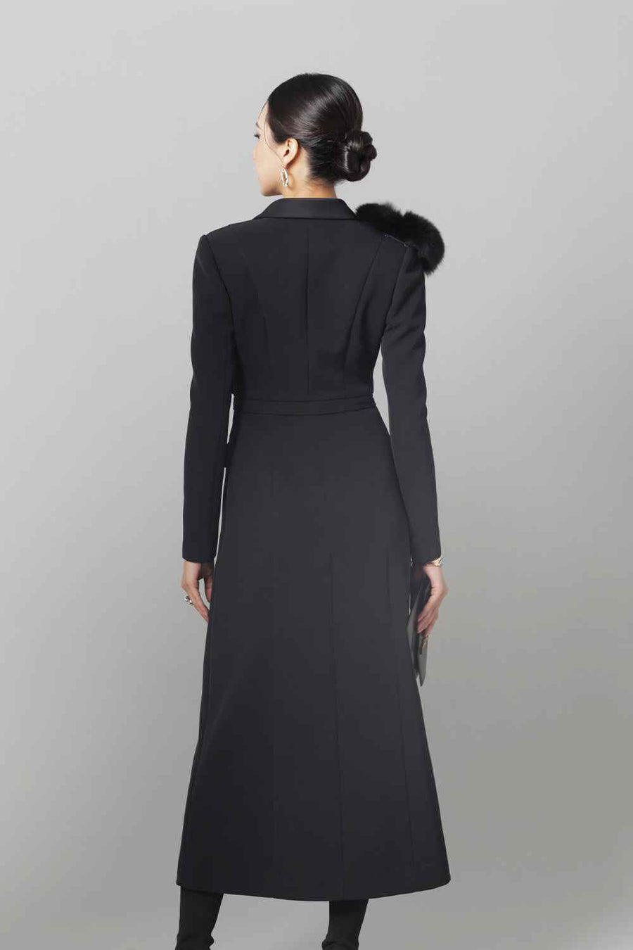 Kelsey A-line Single Breasted Taffeta Midi Trench Coat