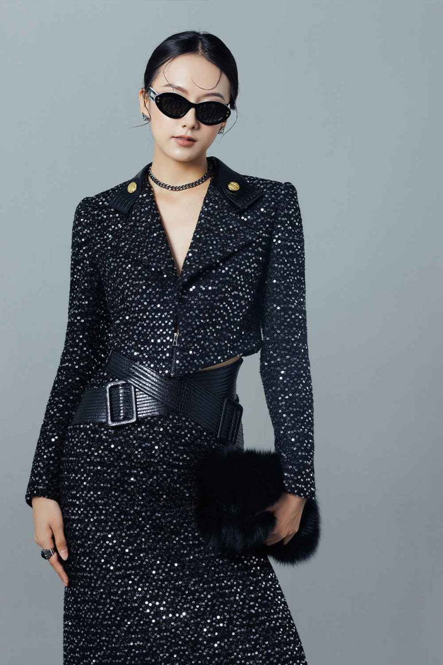 Katrina Straight Notch Lapel Tweed Ankle Length Set