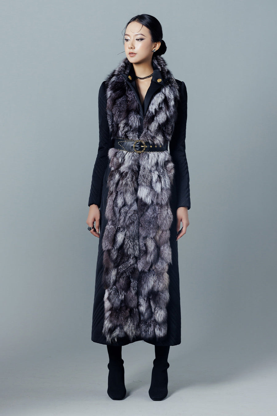 Griselda A-line Notch Lapel Taffeta Midi Trench Coat 5