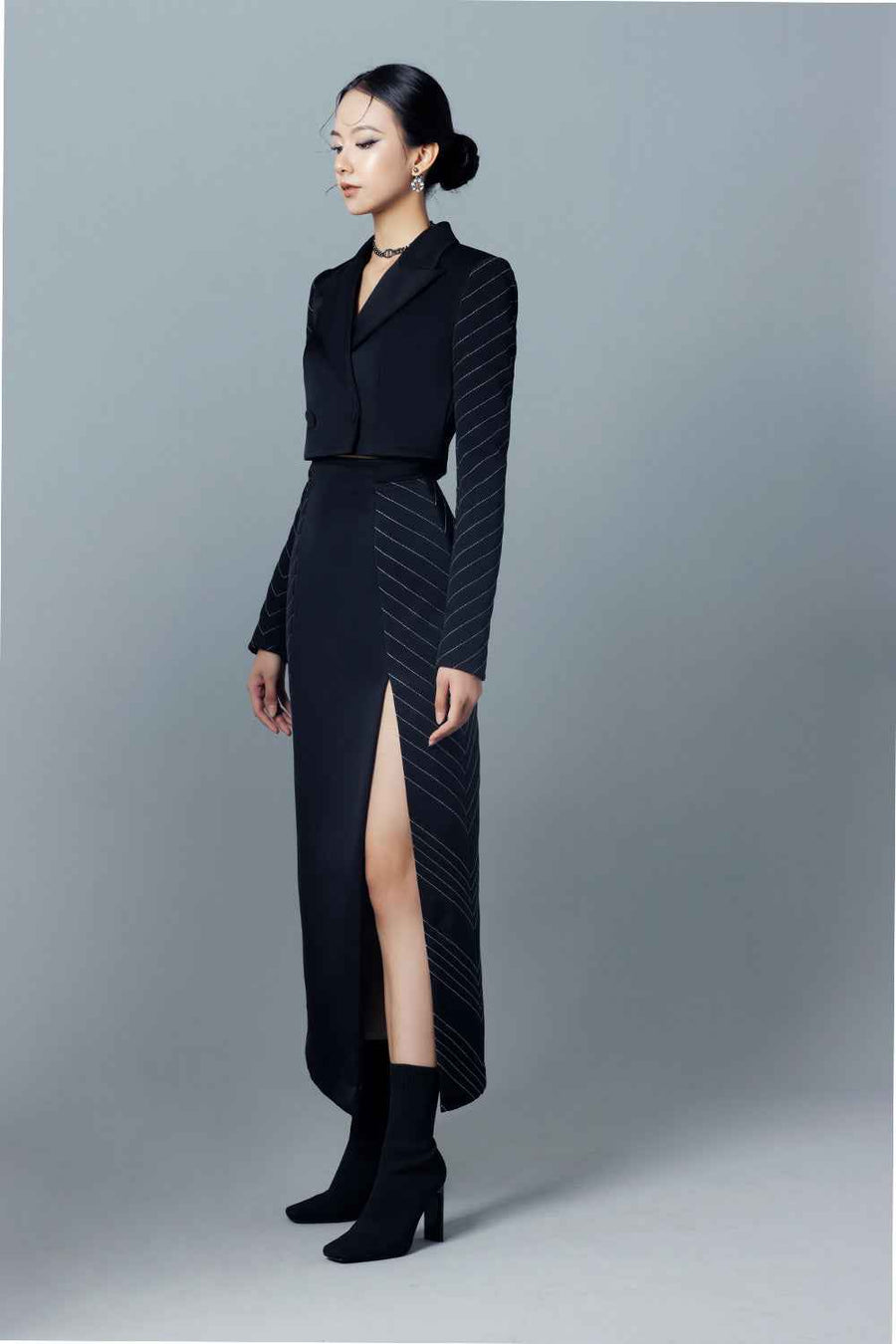Tashia Sheath Peak Lapel Taffeta Midi Set