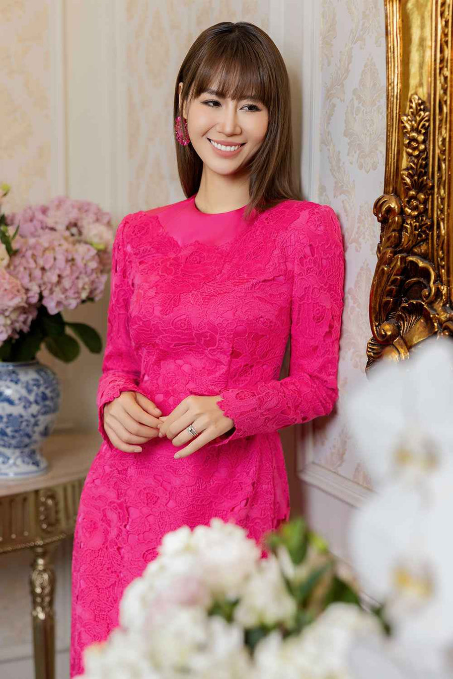 Rebekah A-line Round Neck Silk Lace Floor Length Ao Dai