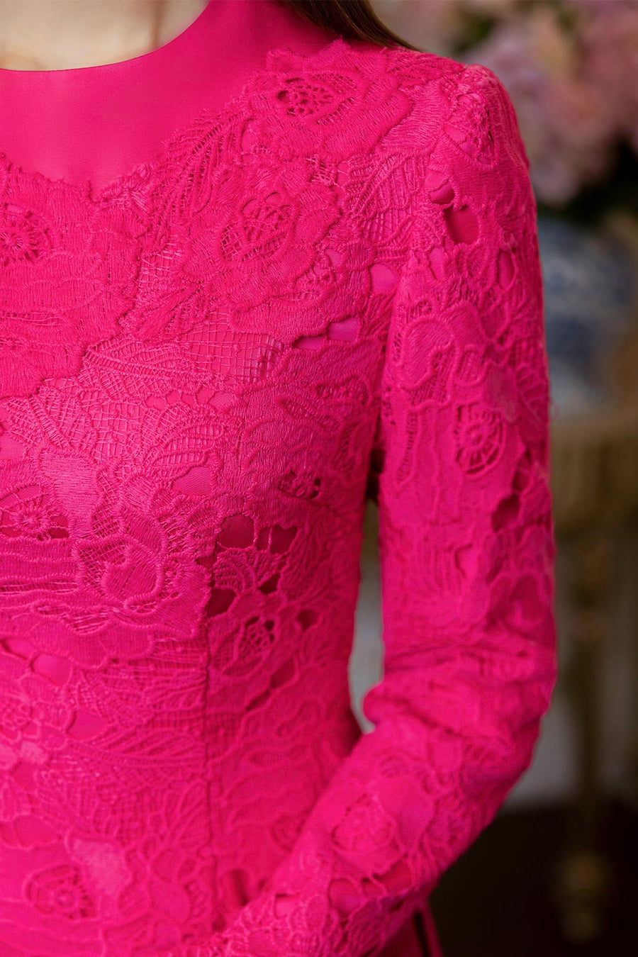 Rebekah A-line Round Neck Silk Lace Floor Length Ao Dai 5