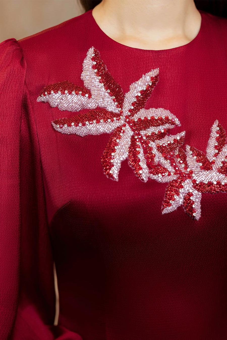 Rose Sheath Bouffant Sleeved Silk Floor Length Ao Dai 5