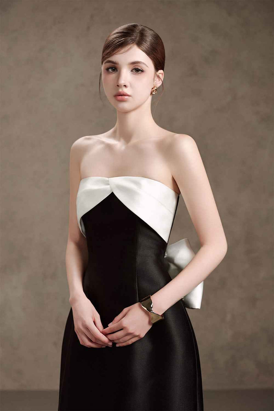 Diva A-line Bow Tie Trerena Taffeta Midi Dress