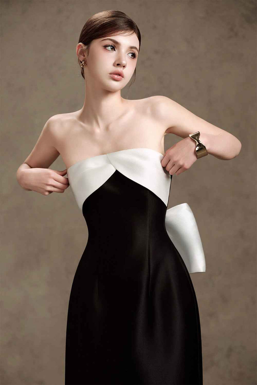 Diva A-line Bow Tie Trerena Taffeta Midi Dress