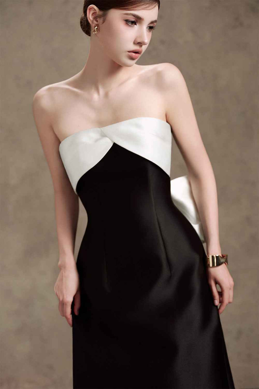 Diva A-line Bow Tie Trerena Taffeta Midi Dress
