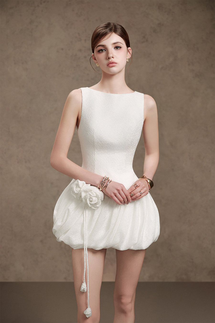 Bunny Bubble/Balloon Boat Neck Lace Mini Dress 3