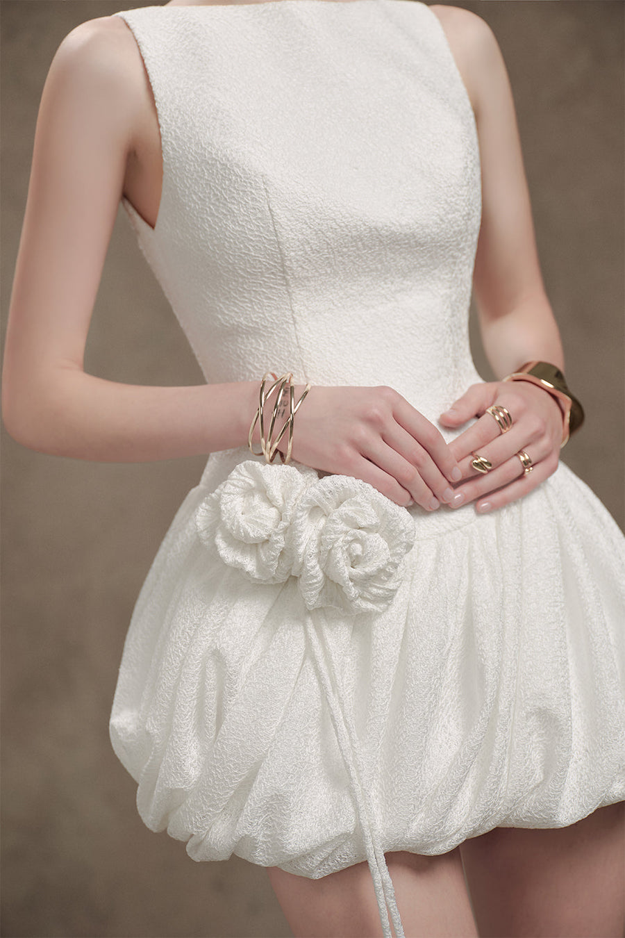 Bunny Bubble/Balloon Boat Neck Lace Mini Dress 2