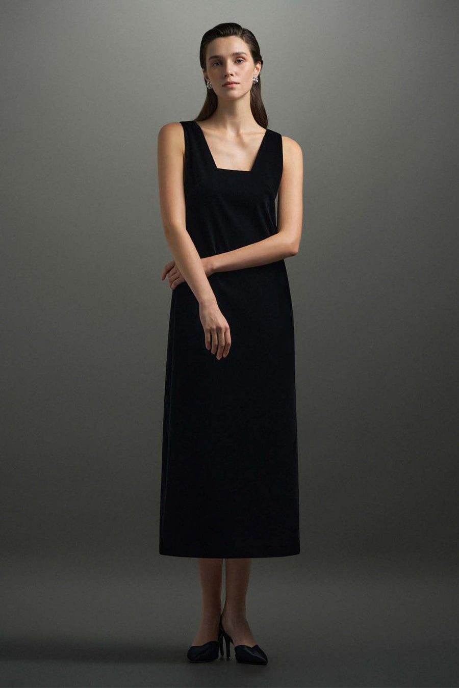 Laura Trapeze Neck Velvet Midi Dress 1
