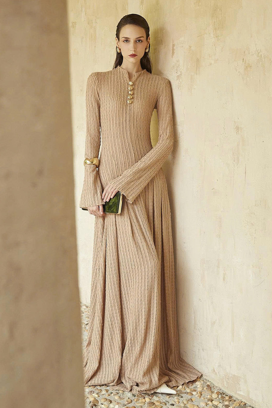 Delphi I Mock Neck Button Maxi Dress 1