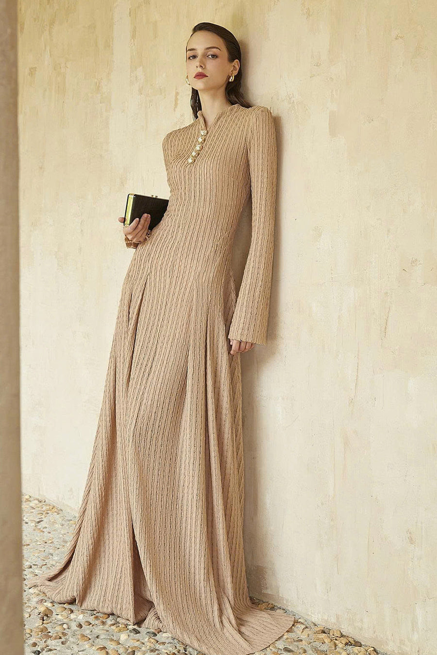 Delphi I Mock Neck Button Maxi Dress 5