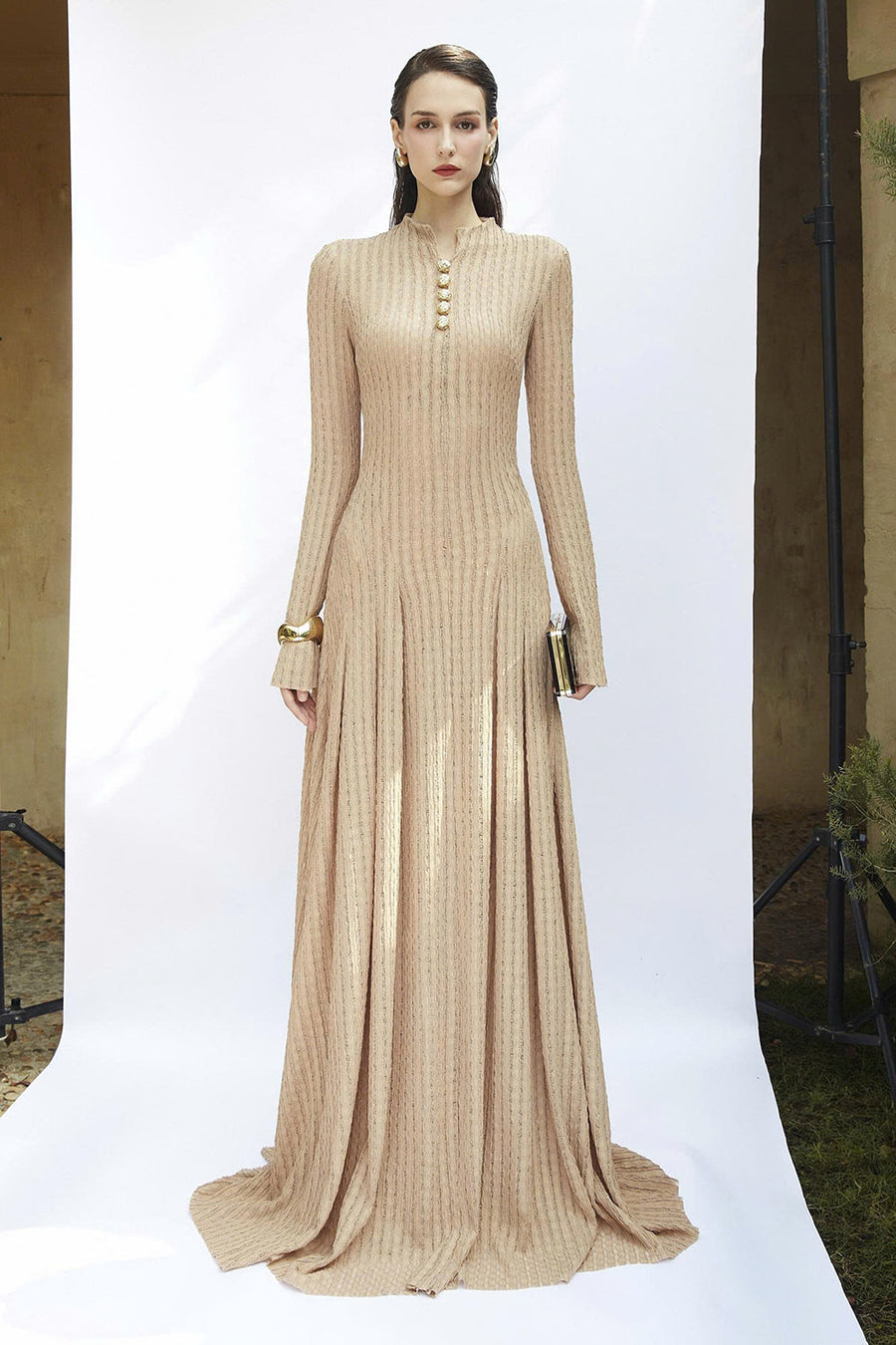 Delphi I Mock Neck Button Maxi Dress 8