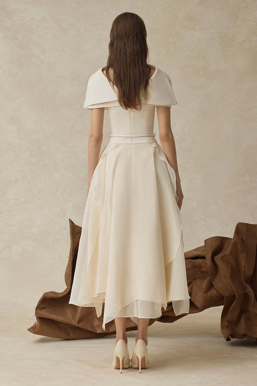Seraphelle Cape Sleeve Ruffle Midi Dress 6