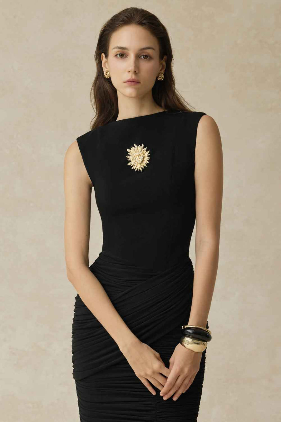 Elio Bodycon Gathering Midi Dress