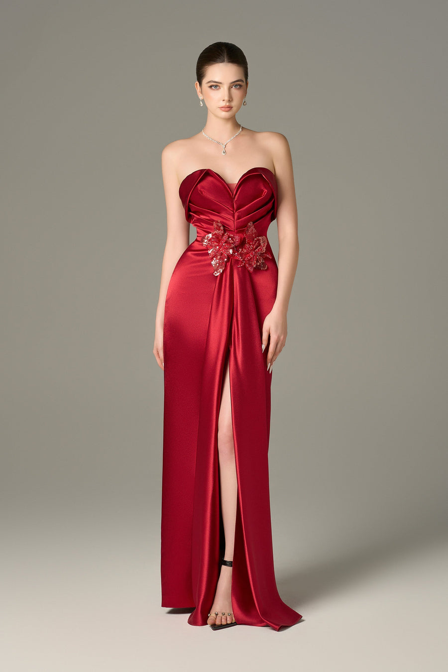 Designer Satin Silk Pleated Maxi Dress 1