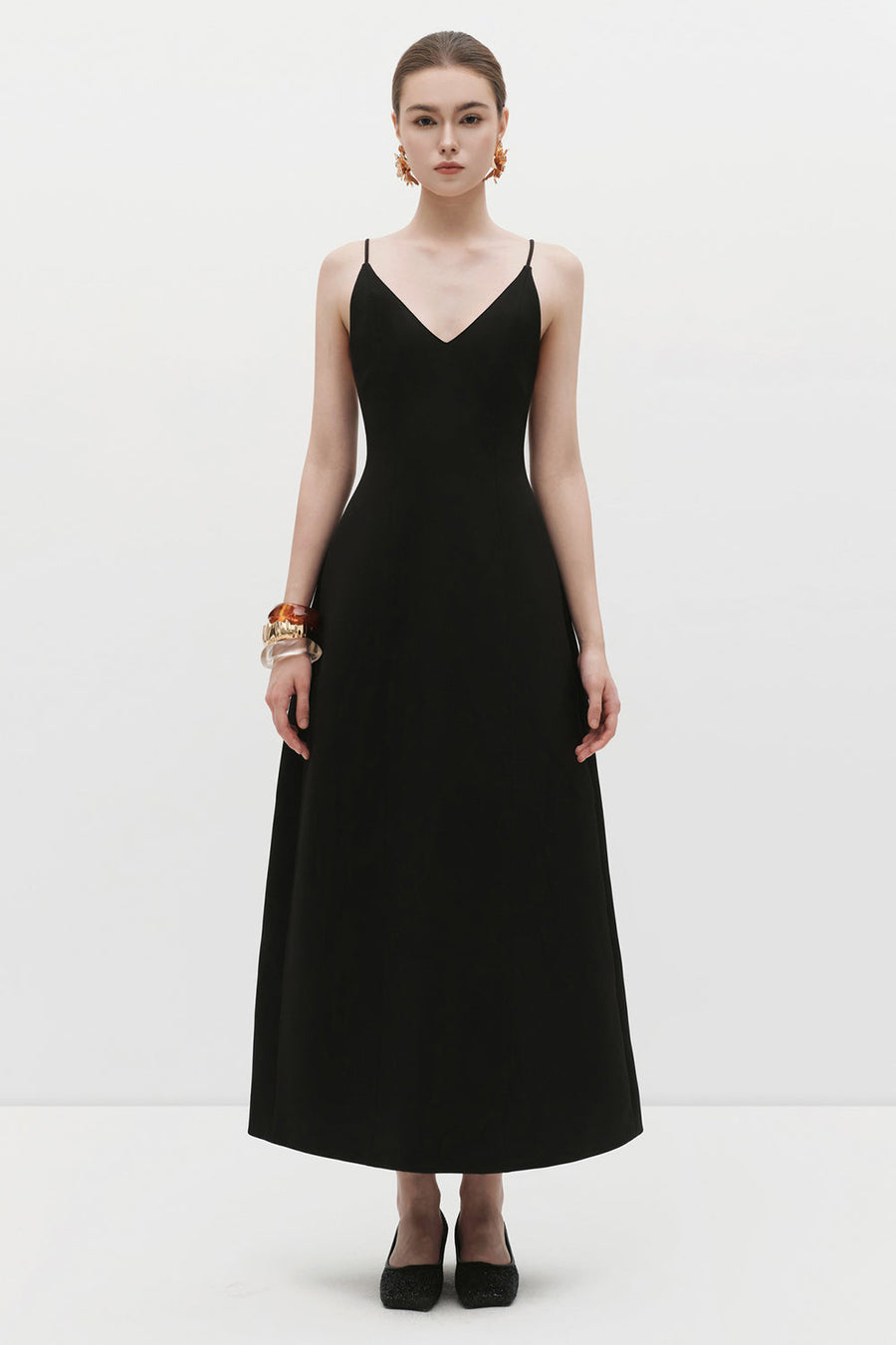 Diana V-Neck Twill Midi Dress 1