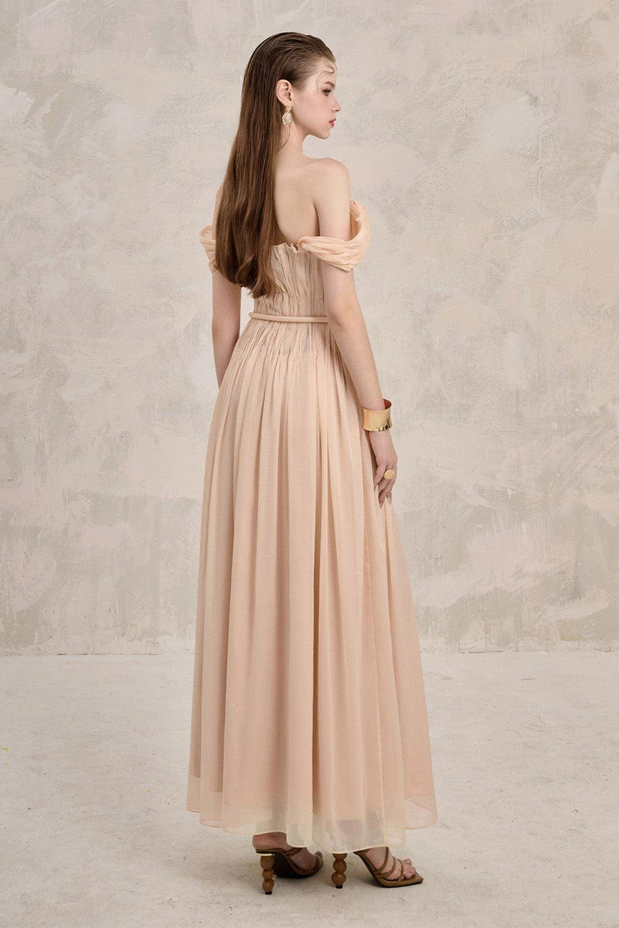 Dilana A-line Pleated Chest Chiffon Ankle Length Dress Maxi Dress LINH PHUNG