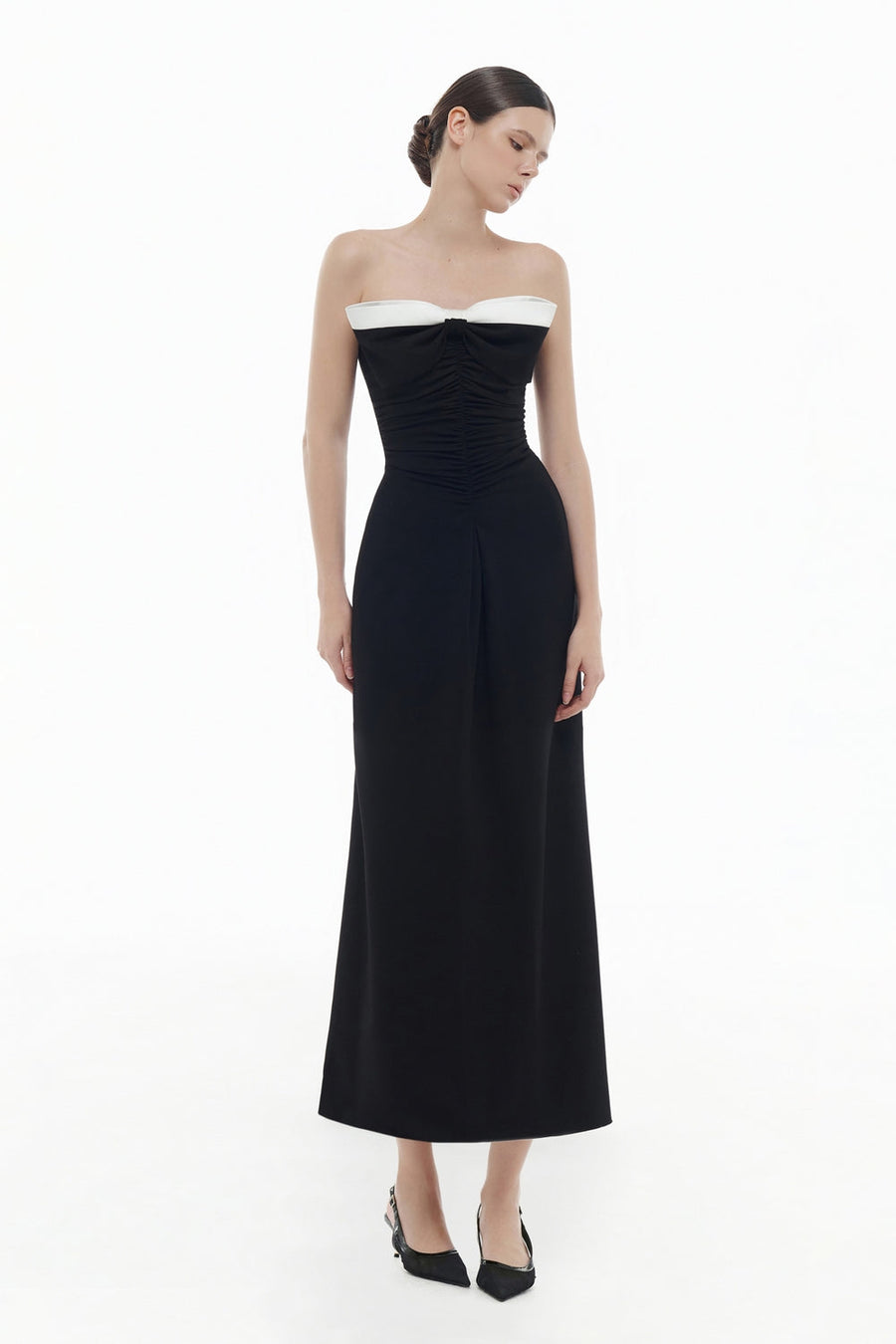 Dominique Sweetheart Draped Midi Dress 6