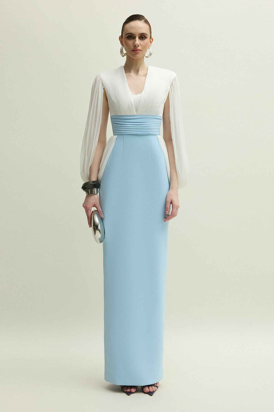 Duchess V-Neck Gathering Maxi Dress