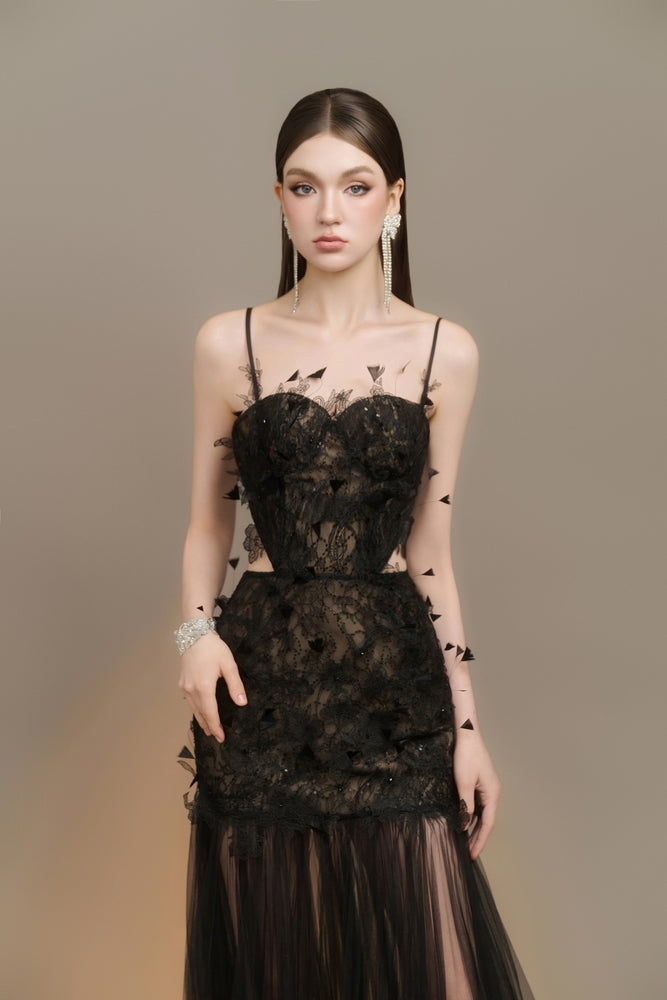 Elisia Mermaid Spaghetti Strap Lace Floor Length Dress Maxi Dress Arti Apparel