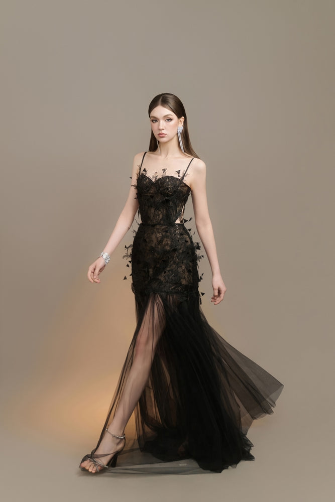 Elisia Mermaid Spaghetti Strap Lace Floor Length Dress Maxi Dress Arti Apparel