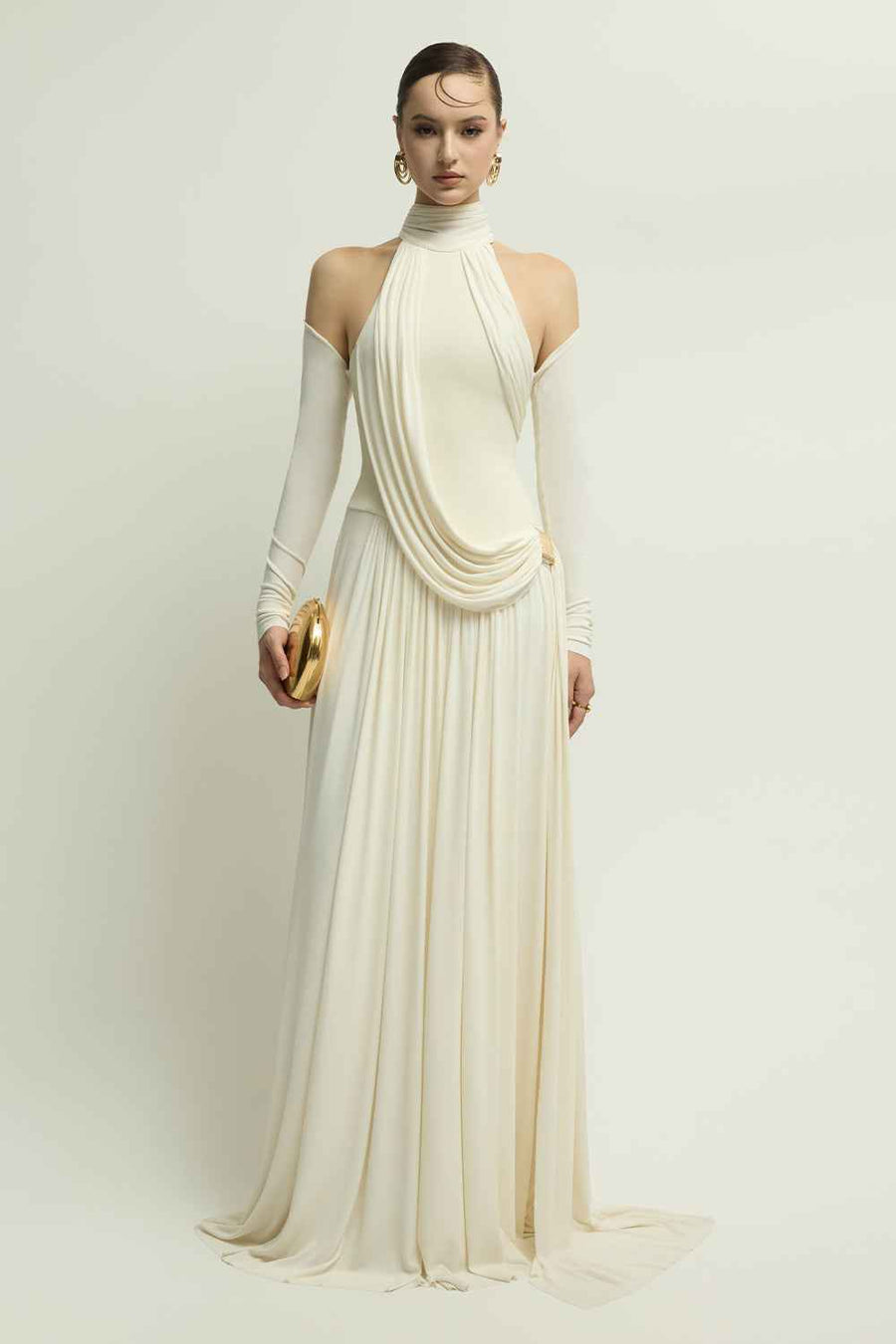 Eira Cold Shoulder Sleeve Draped Maxi Dress