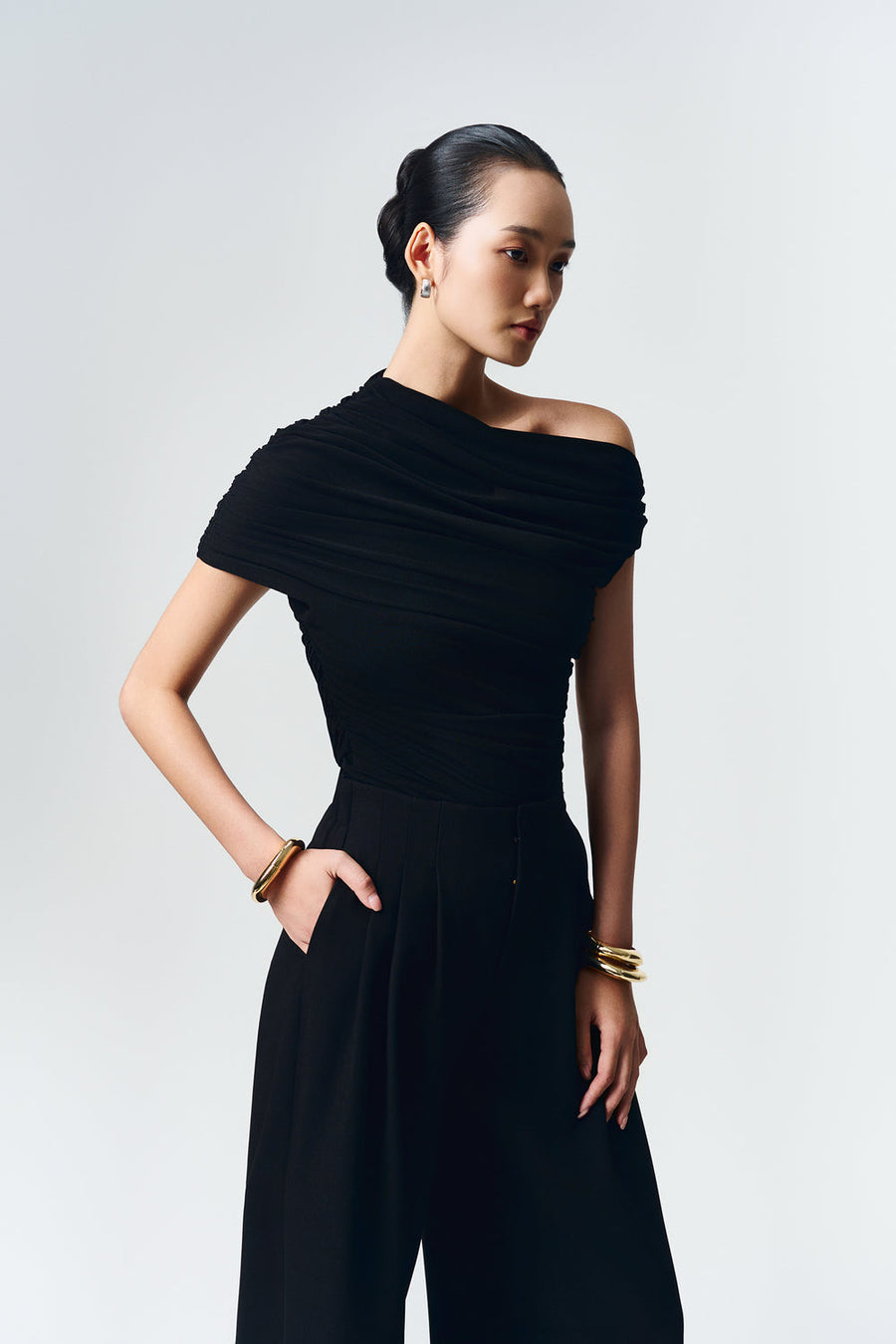 Enya Asymmetric Neck Gathering Top 3