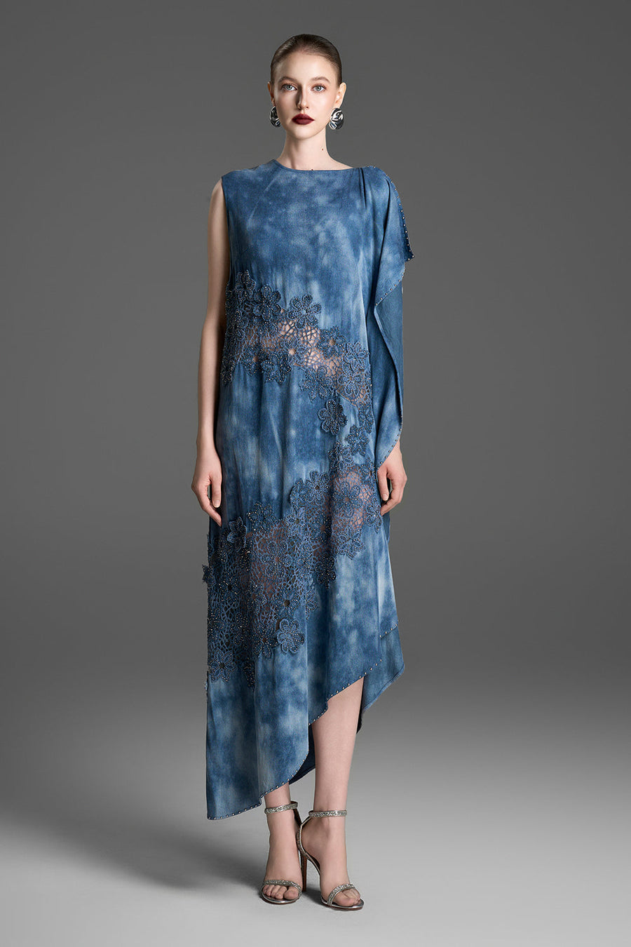 Evelina Asymmetric Applique Midi Dress 1