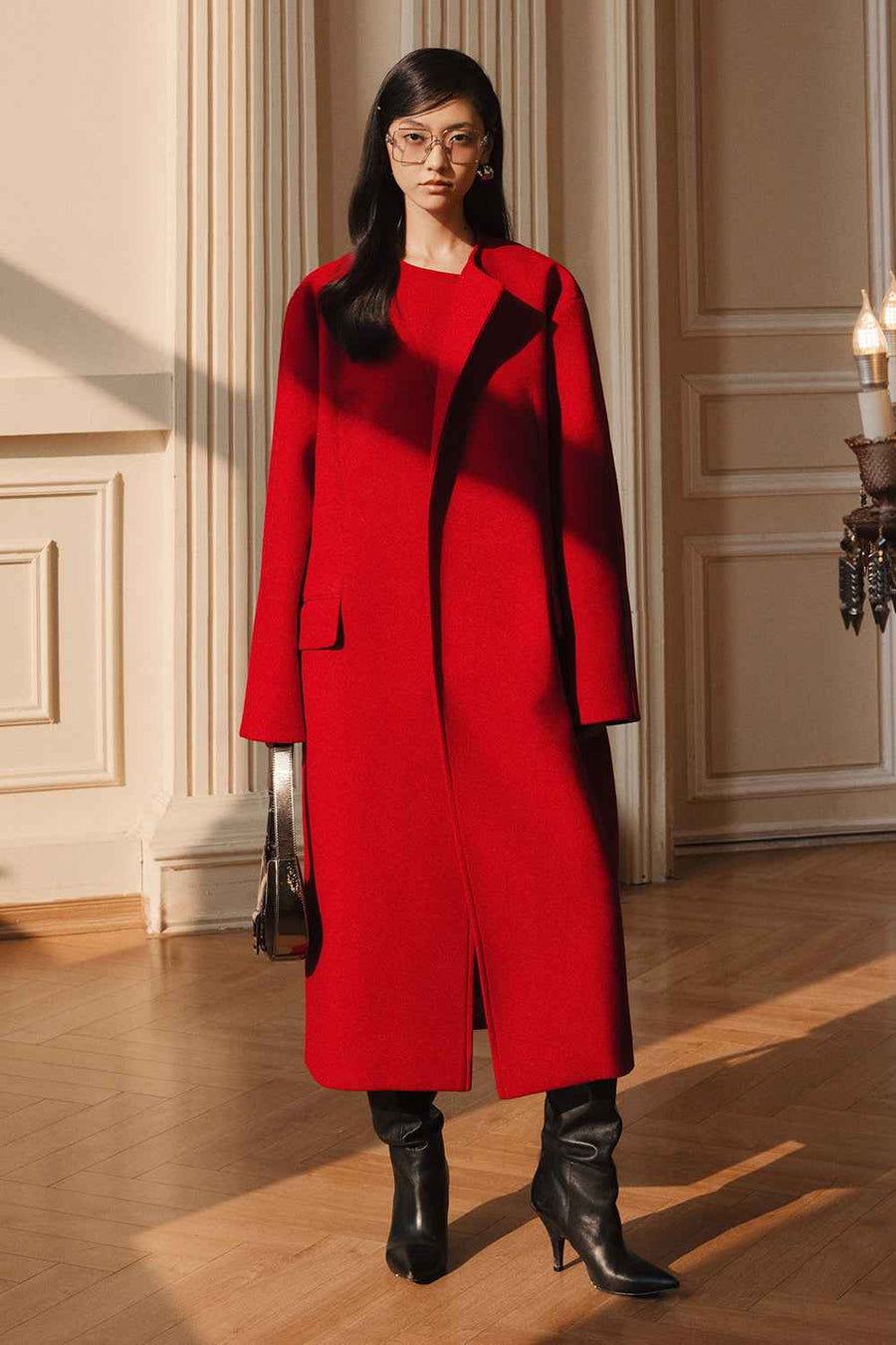 Evelyn Asymmetric Neck Wool Trench Coat