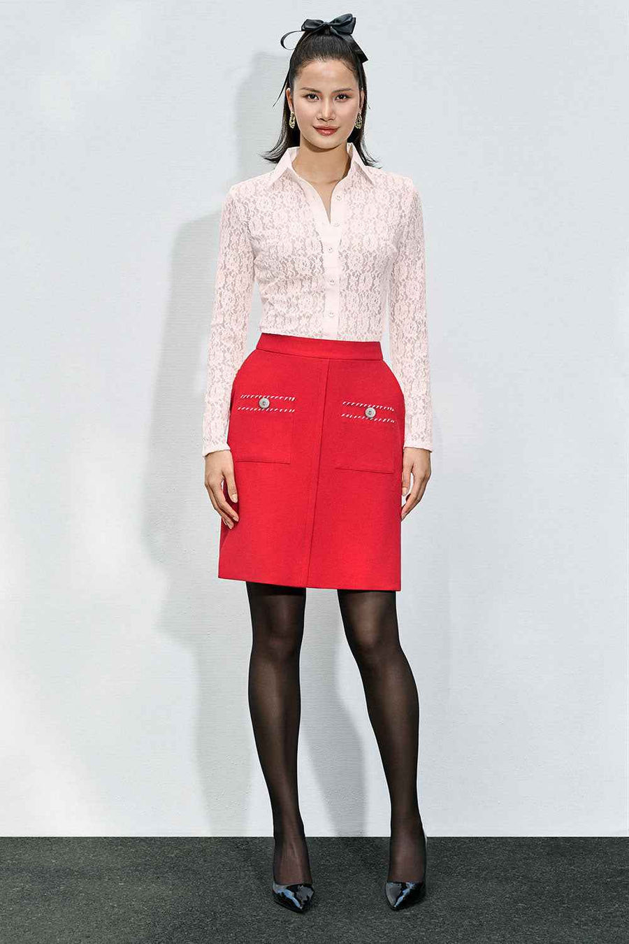 Jimena Bodycon Collared Neck Lace Shirt