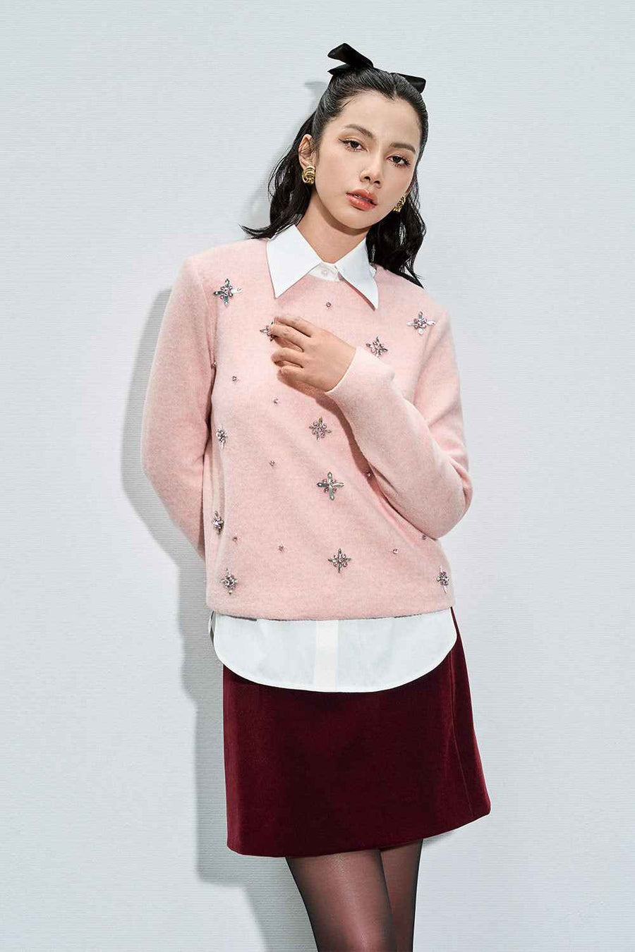 Rachel Straight Plain Velvet Mini Skirt