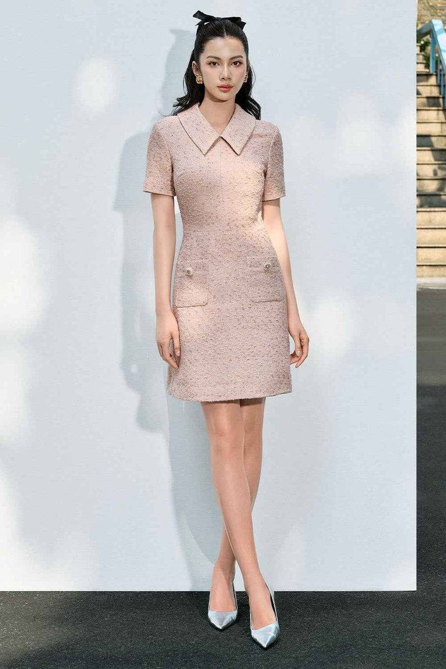 Avah A-line Patch Pocket Tweed Mini Dress