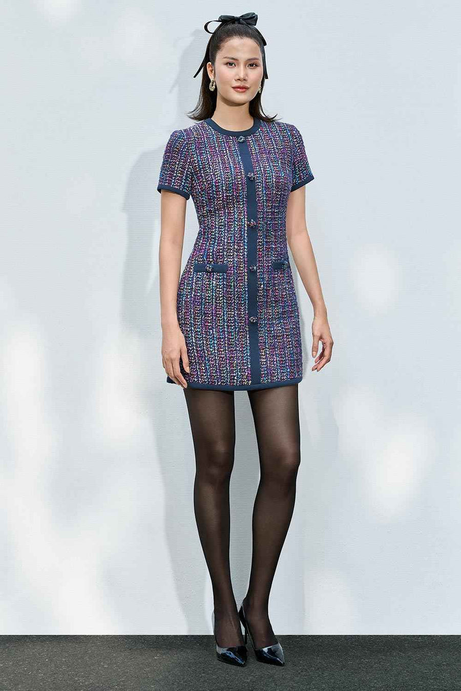 Kennedy A-line Button Tweed Mini Dress