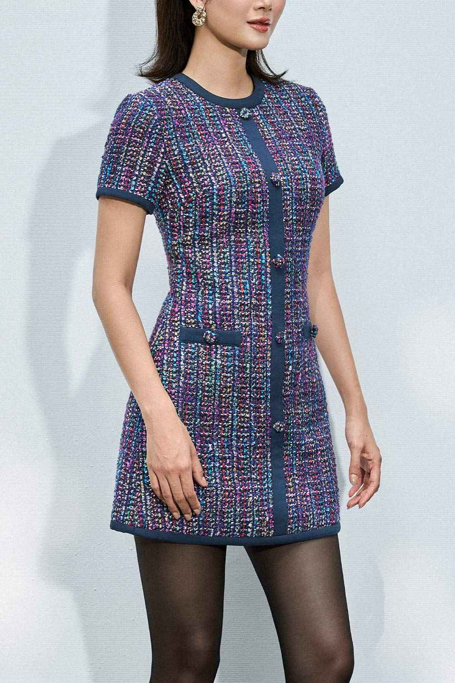 Kennedy A-line Button Tweed Mini Dress