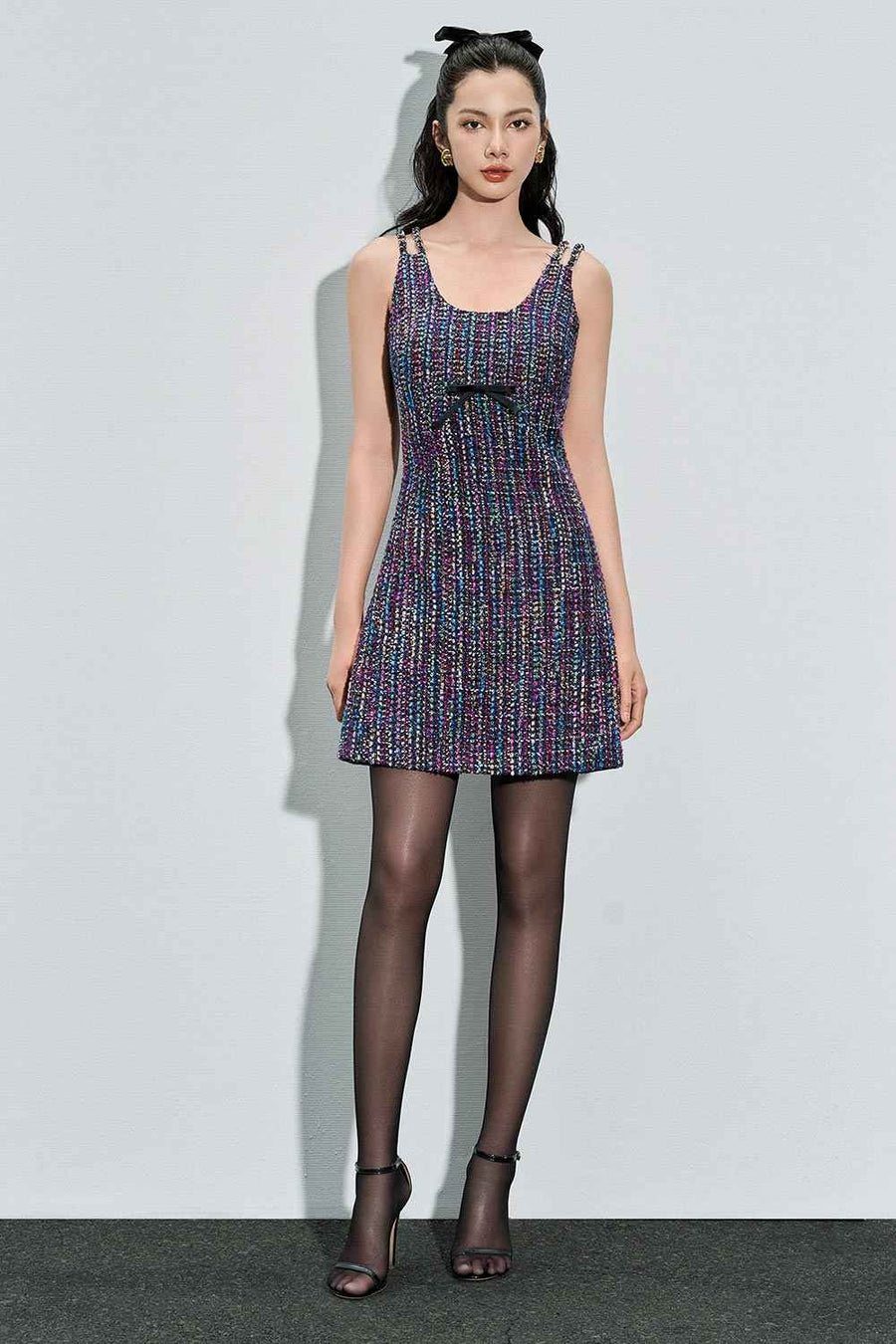 Jaylee A-line Strappy Tweed Mini Dress