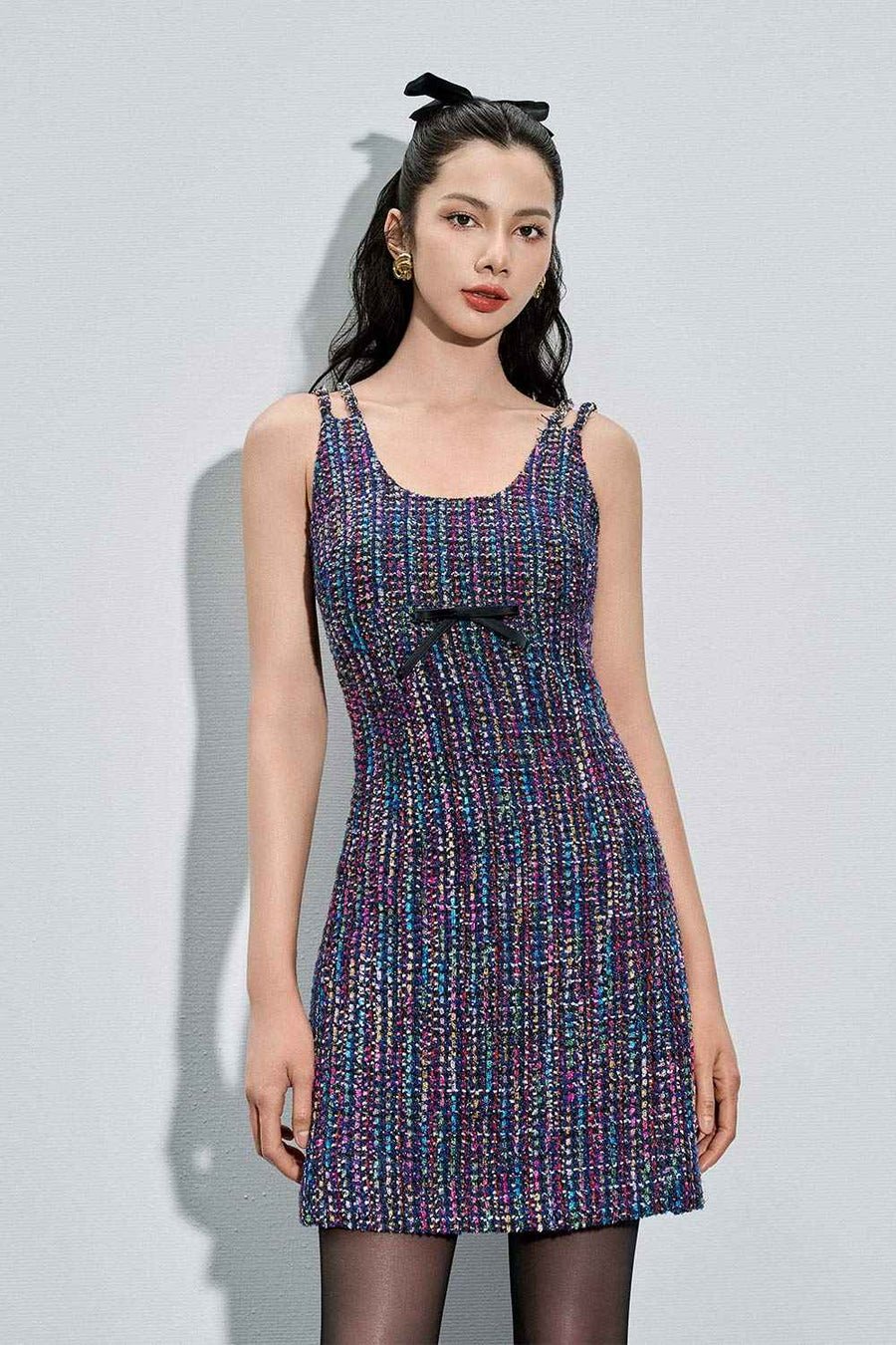 Jaylee A-line Strappy Tweed Mini Dress