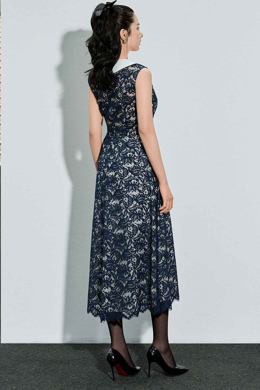 Amara A-line Side Pleated Lace Calf Length Dress