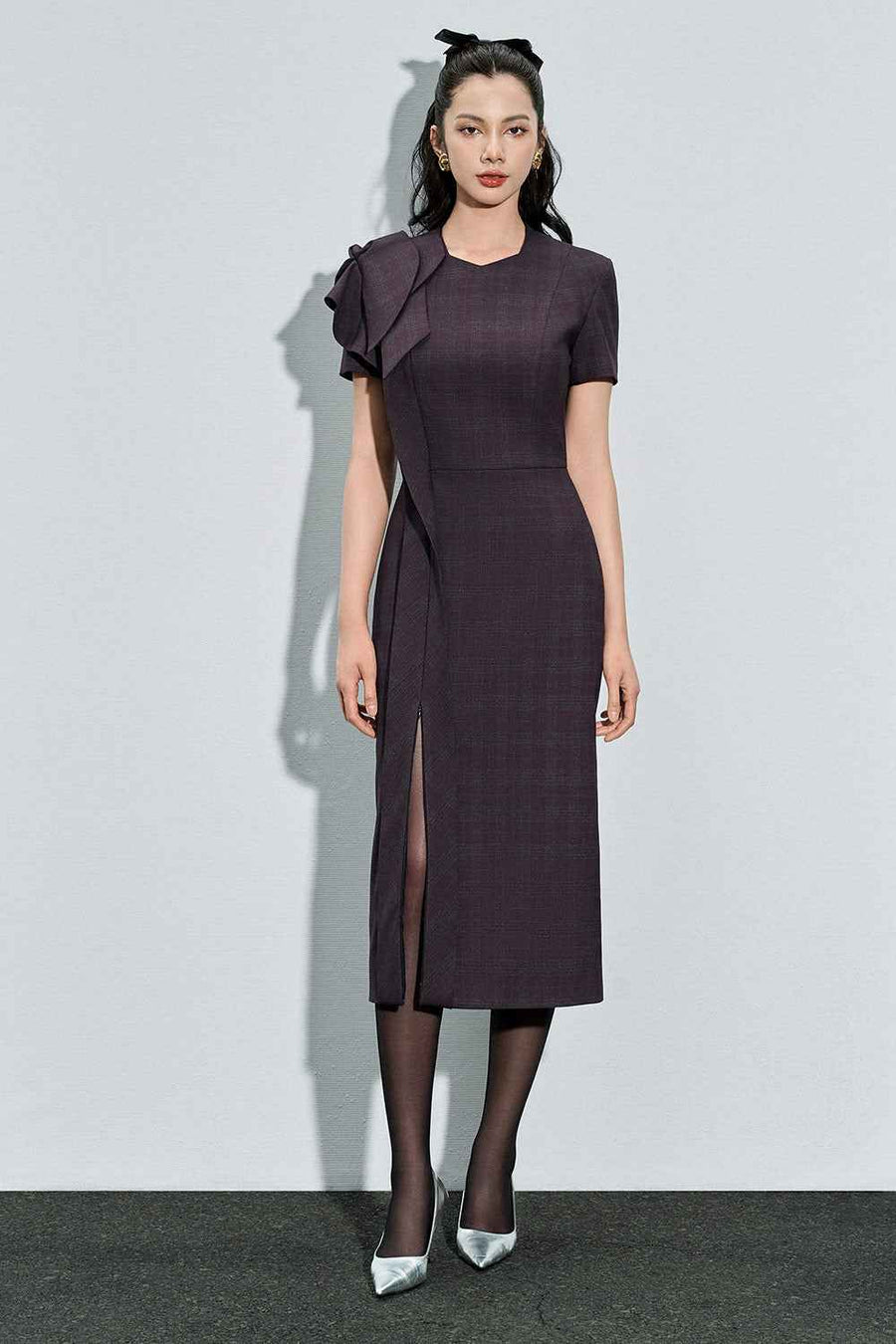 Zola Pencil Side Slit Cotton Poplin Calf Length Dress