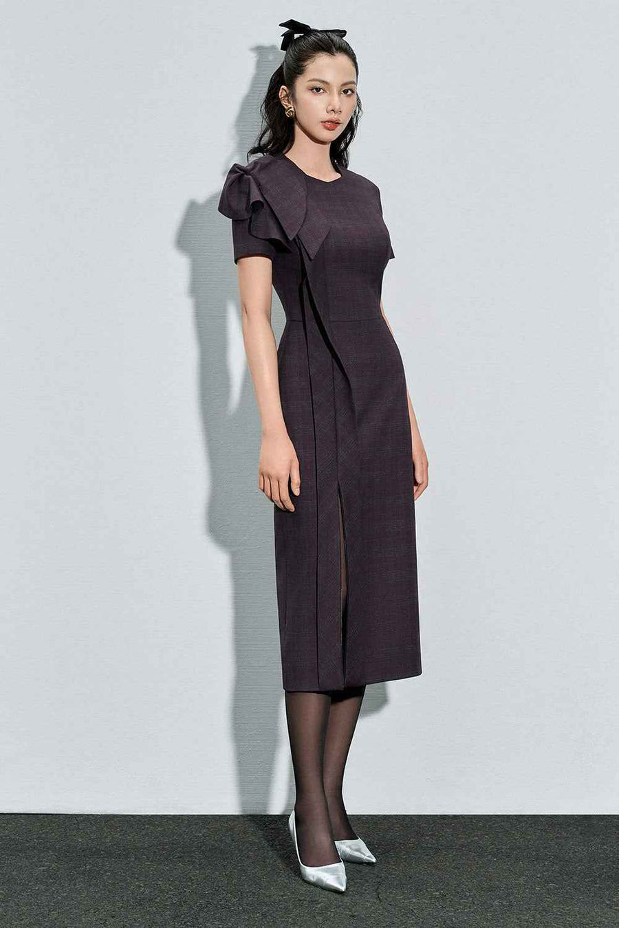 Zola Pencil Side Slit Cotton Poplin Calf Length Dress