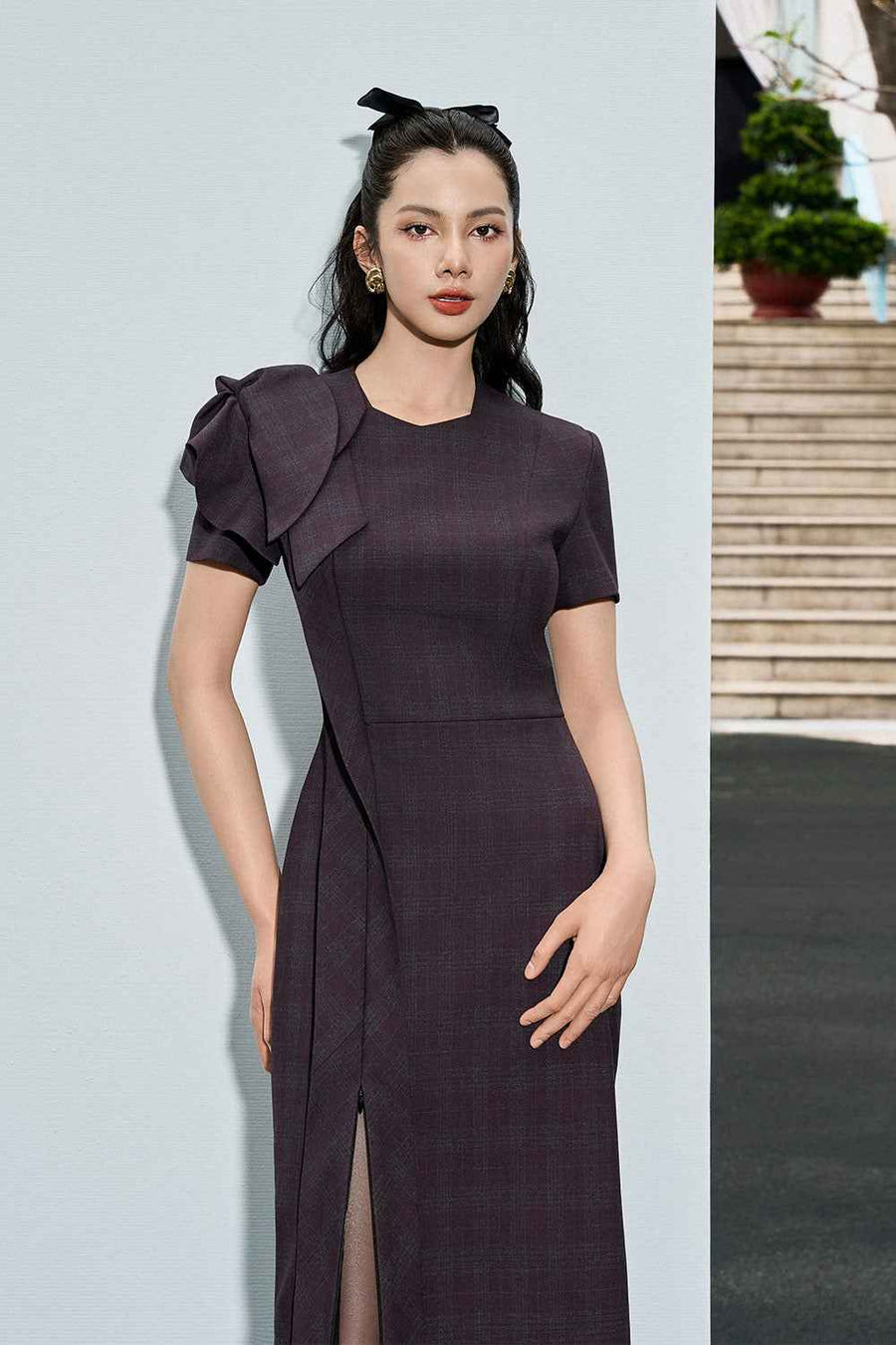 Zola Pencil Side Slit Cotton Poplin Calf Length Dress