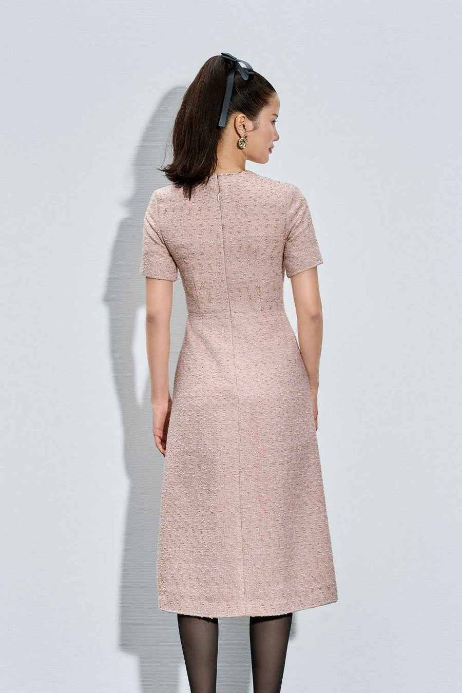Mariah A-line Henley Neck Tweed Calf Length Dress