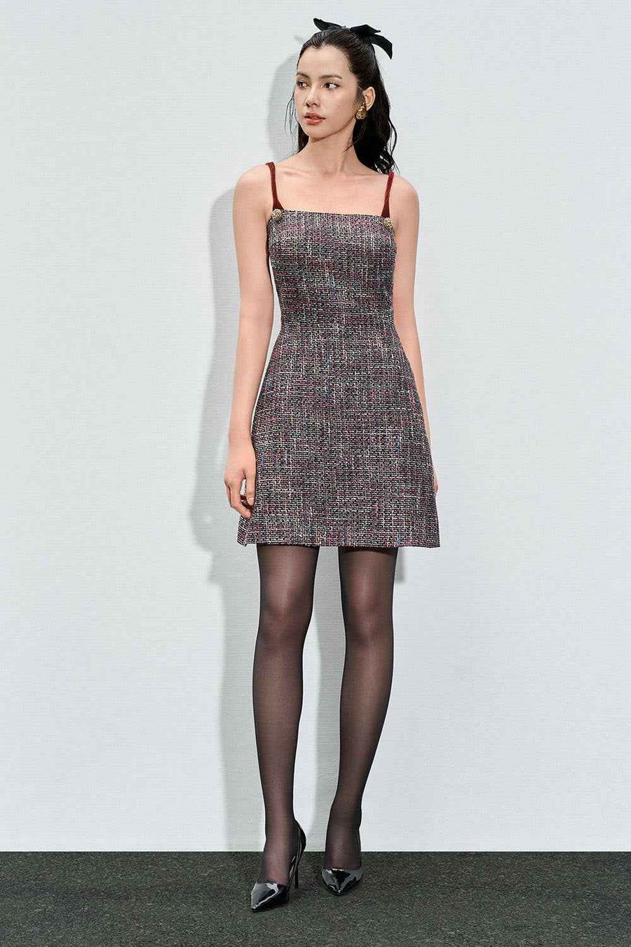 Kaylee A-line Strappy Tweed Mini Dress