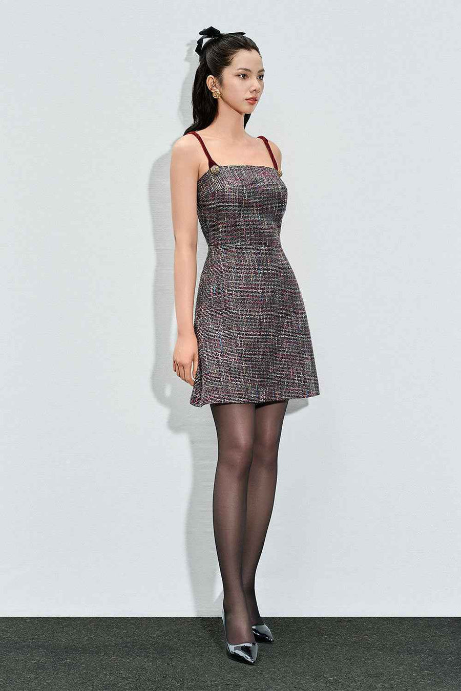 Kaylee A-line Strappy Tweed Mini Dress