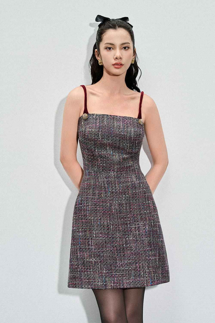 Kaylee A-line Strappy Tweed Mini Dress